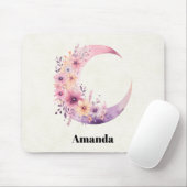 Tapis De Souris Lune rose Croissant avec de jolies fleurs (Avec souris)
