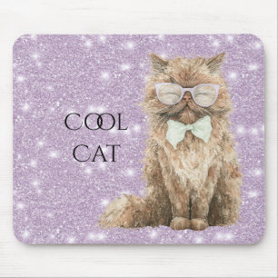 Tapis De Souris Lunettes de chat cool marron pailleté scintillant 