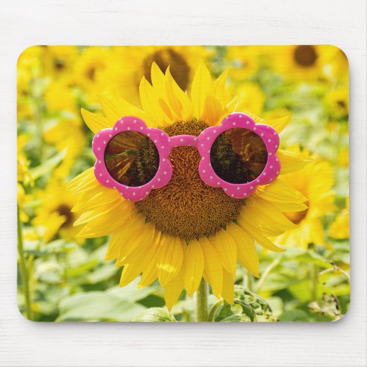 Tapis De Souris Lunettes De Soleil Sur Tournesol (Devant)