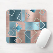 Tapis De Souris Luxe Abstrait | Blush Rose Gold et Turquoise Géomé (Avec souris)