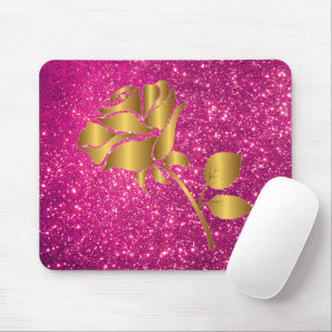 Tapis De Souris Luxe Populaire Floral Pink Gold Parties scintillan