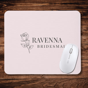 Tapis De Souris Luxe Rose Rose Pâle Ligne Art Nom Personnalisé