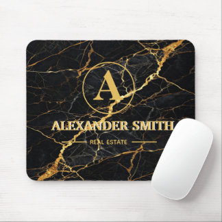 Tapis De Souris Luxury Black Marble Gold Monogram Business Brand