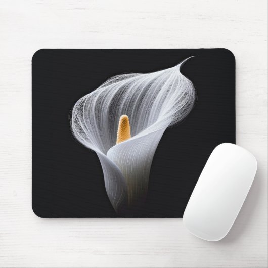 Tapis De Souris Lys Calla Blanc Sur Noir (Avec souris)