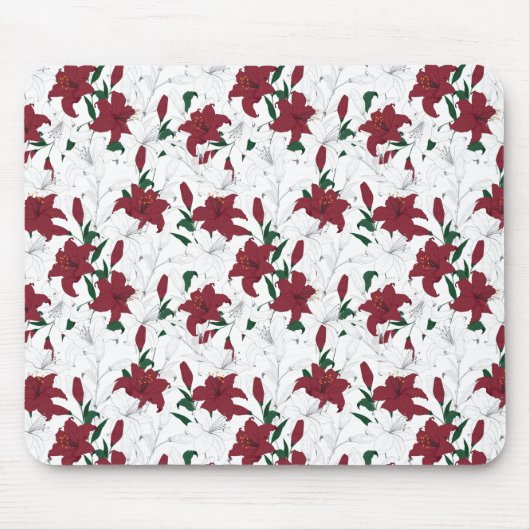 Tapis De Souris Lys de Noël rouges et blancs (Devant)