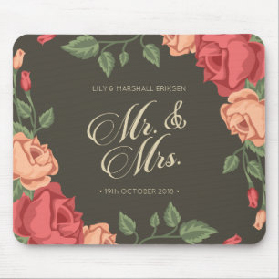 Tapis De Souris M. et Mme floraux élégants Wedding Mousepad