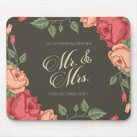 Tapis De Souris M. et Mme floraux élégants Wedding | Mousepad (Devant)
