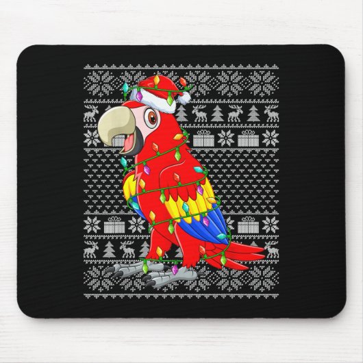 Tapis De Souris Macaw Parrot Christmas Lights Ugly Sweater Funny B (Devant)