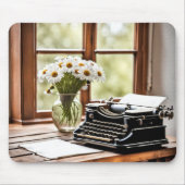 Tapis De Souris Machine à écrire manuelle rétro avec marguerites (Devant)