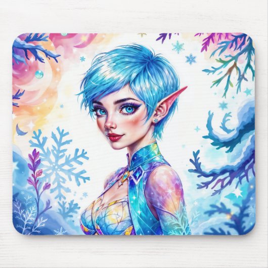 Tapis De Souris Magic elf neige forêt gelée conte de fées (Devant)