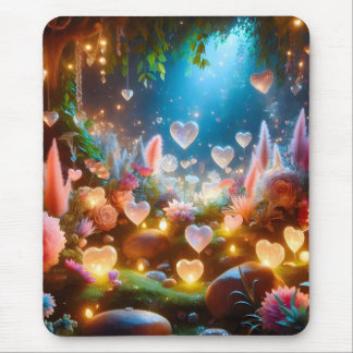Tapis De Souris Magical Glowing Flowers Heart Garden