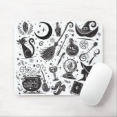 Tapis De Souris Magique Sorcière Whimsical Wiccan Pagan noir & bla (Avec souris)