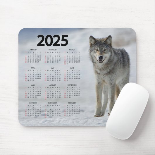 Tapis De Souris Magnifique Wolf en bois 2025 Calendrier (Avec souris)