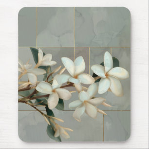 Tapis De Souris Magnolia blanche Floral Ligne Or Marbre