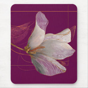Tapis De Souris Magnolia blanche ligne dorée Magenta
