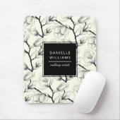 Tapis De Souris Magnolia Botanique Élégante Noire et Hors Blanc (Avec souris)