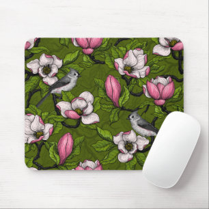 Tapis De Souris Magnolia en floraison et oiseau de tireur 2