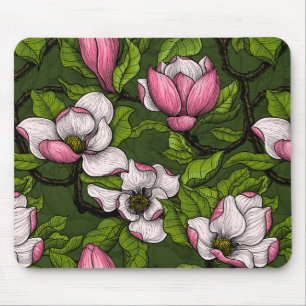 Tapis De Souris Magnolia en floraison sur vert foncé