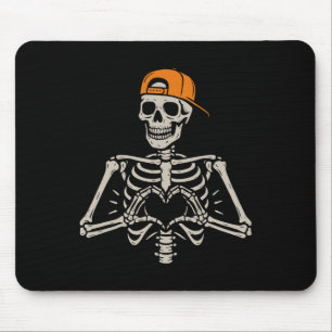Tapis De Souris Main de squelette en forme de cœur Halloween drôle