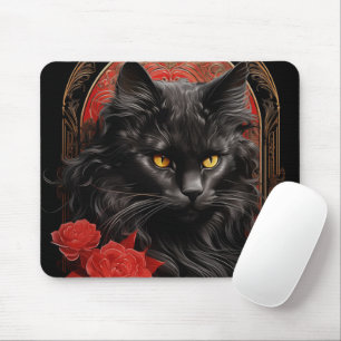 Tapis De Souris Maine Coon chat avec fleurs