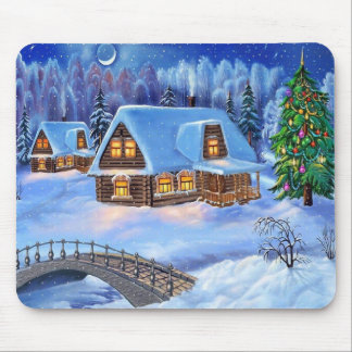 Tapis De Souris Maison de Noël en hiver