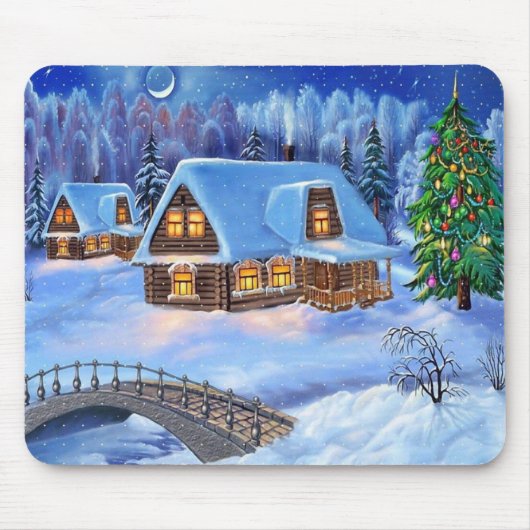 Tapis De Souris Maison de Noël en hiver (Devant)
