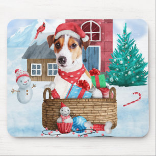 Tapis De Souris Maison de Noël pour chien Jack Russell dans la nei