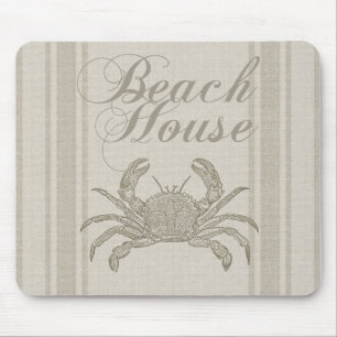 Tapis De Souris Maison de plage crabe rivage côtier vintage
