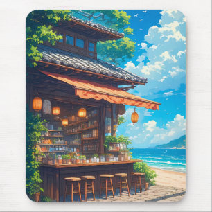 Tapis De Souris Maison de thé Lanterne au bord de la mer