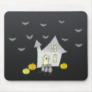 Tapis De Souris Maison d'Halloween, Chats noirs, Chats, Chauves-so