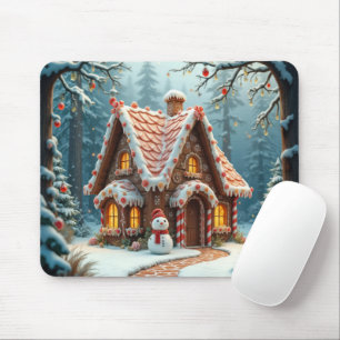 Tapis De Souris Maison en pain d'épice de Noël avec un bonhomme de