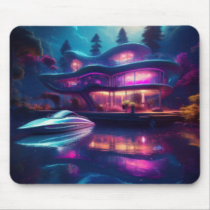 Tapis De Souris Maison Futuriste Sur Le Lac