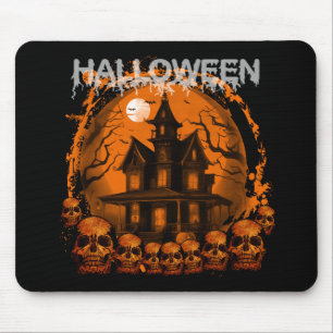TAPIS DE SOURIS MAISON HANTÉE ÉPOUVANTABLE D'HALLOWEEN CRÂNES