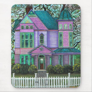 Tapis De Souris Maison victorienne violette Citrouilles Wagon Fall