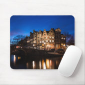 Tapis De Souris Maisons de canal d'Amsterdam la nuit (Avec souris)