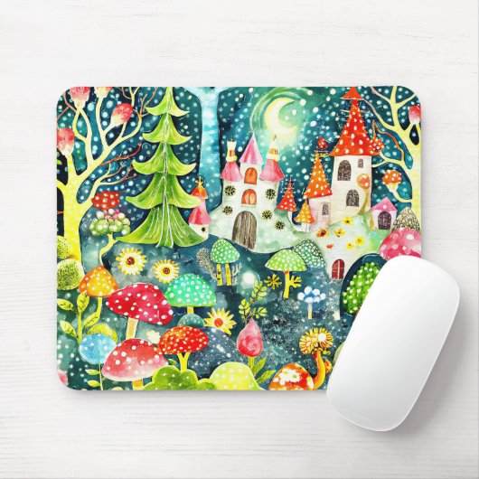 Tapis De Souris Maisons de fées et champignons (Avec souris)