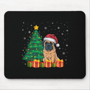 Tapis De Souris Maitre anglais laid Santa Hat lumières de Noël