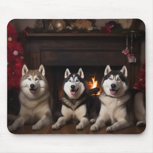 Tapis De Souris Malamute en Alaska près de la cheminée Noël (Devant)