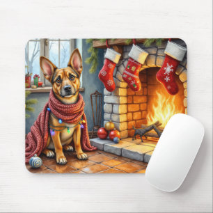 Tapis De Souris Malinois belge Cheminée avec Lumières de Noël