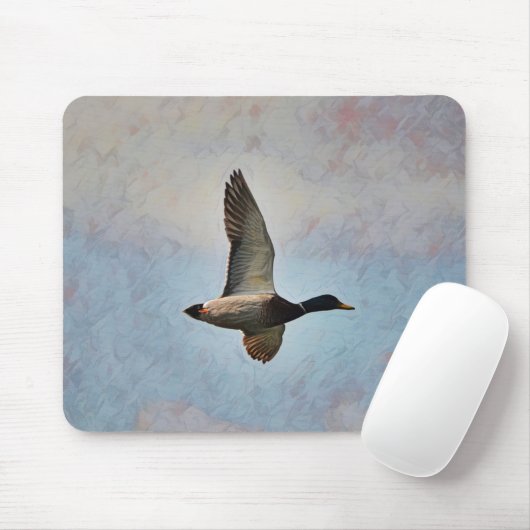 Tapis De Souris Mallard Duck Flying in Sky Art Mouse Pad (Avec souris)