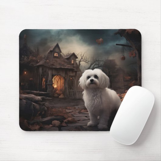 Tapis De Souris Maltais Halloween effrayant (Avec souris)