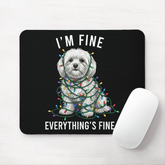 Tapis De Souris Maltese Christmas I'm Fine Everything Is Fine (Avec souris)