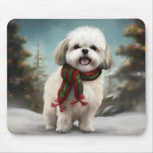 Tapis De Souris Malti Tzu Chien dans la neige Noël