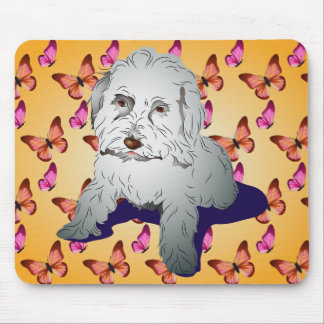 Tapis De Souris Maltipoo mignonne chiot sur Papillon Motif orange