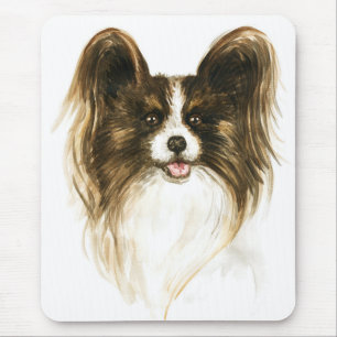 Tapis De Souris Maman Chiens Papillon Amoureux de Chiens Aquarelle