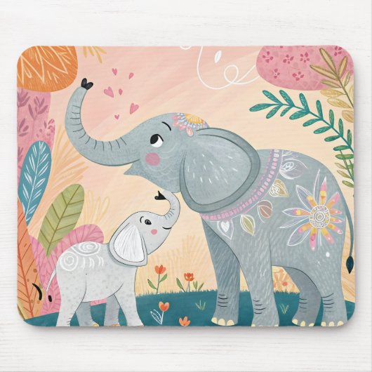 Tapis De Souris Maman éléphant et bébé (Devant)
