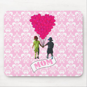 Tapis De Souris Maman, les enfants avec des ballons en forme de co