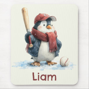 Tapis De Souris Manchette de baseball de pingouin d'hiver personna