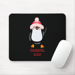 Tapis De Souris Manchot de Noël personnalisé mignon avec un chapea