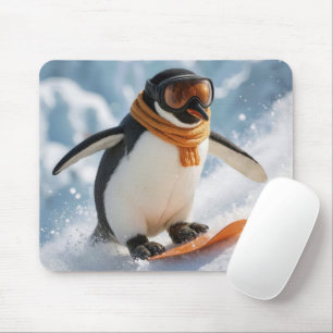 Tapis De Souris Manchot faisant du snowboard en descente